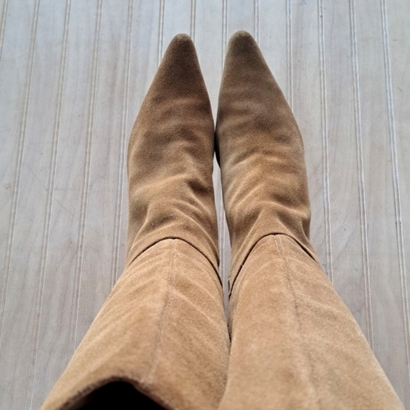 Chadwicks Vintage Suede Leather Knee-High Block Heel Camel Zip Short Heel Boots - Picture 3 of 16